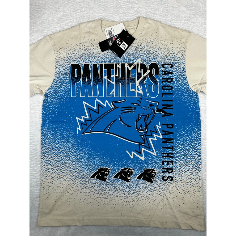 New Era Carolina Panthers NFL T-Shirt Mens Medium Cream Blue Graphic Tee NEW